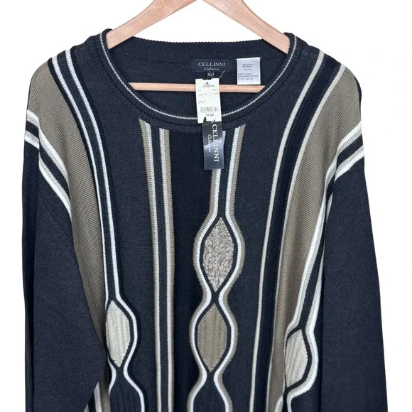 VTG Cellini Sweater Size 2XLT Coogi Style Textured Cosby 3D Knit 90's Deadstock - Picture 9 of 11